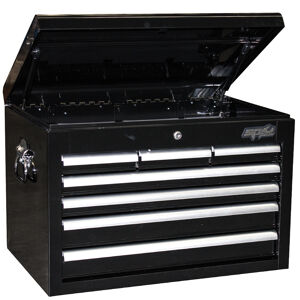 Sp Tools Tool Box Black Custom 7 Drawer SP40102 7 Drawer Custom Tool Box • Size (668W X 445D X 465H) • Full Drawer Extension Capabilities • Internal Locking System For Extra Security. • Heavy Duty 28 Ball Bearing Drawer Slides. • Robust Wall Construction. • Double Powder Coating Resists Scratching.