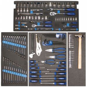 Sp Tools Toolkit 137Pc - Metric Only - (Suit Sp40101) SP50029 • All Sockets, Socket Accessories And Ring Open End Spanners Come In Hi-Density Foam Tool Storage System (Eva). • Chrome Vanadium Steel For High Durability. • Flat Drive Technology To Maximize Grip. • High Polish Finishes To Provide Easy Clean-Up. 1/4”Dr Sockets & Accessories • 12Pt - 4 To 13Mm • 45T Ratchet • Flex Handle • Wobble Extension Bars - 50 & 150Mm • Torx T10 To T55 • Inhex 3 To 6Mm 3/8”Dr Sockets & Accessories • 12Pt - 8 To 19Mm • Spark Plug Sockets - 16 & 21Mm • 45T Ratchet • Flex Handle • Wobble Extension Bars - 75 & 150Mm • Adaptors - 3/8Fx1/4M & 3/8Fx1/2M • Inhex 6 To 10Mm 1/2”Dr Sockets & Accessories • 12Pt - 10 To 32Mm • 45T Ratchet • Flex Handle • Wobble Extension Bars - 125 & 250Mm • Adaptor - 1/2Fx3/8M • Combination Spanners - 8 To 19Mm • Geardrive - 8 To 19Mm • Screwdrivers - Slotted X 6 Phillips X 6 • Hex Keys - 1.5 To 10Mm • Torx Keys - T10 To T50 • Pliers - Combination, Long Nose, Locking • Cutters - Diagonal • Adjustable Wrench • Hammer - Ball Pein