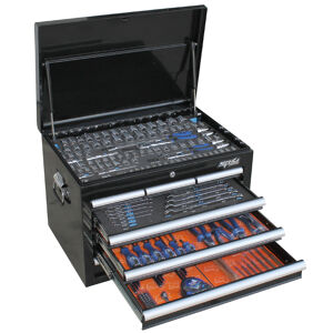Sp Tools Toolkit 201Pc Metric - Black 7 Drawer Custom SP50120 201Pc Metric Custom Series Tool Kit 465 (H) X 405 (D) X 668 (W) • Roe Combination Spanners • 1/4”, 3/8” & 1/2”Dr Sockets & Accessories • Adjustable Wrench • Ball Pein Hammer • Pliers And Cutters • Screwdriver Set • Hex Key Sets • Pin Punch Set • Hook & Pick Set • Bit Set & Tape Measure • 7 Drawer Steel Tool Box