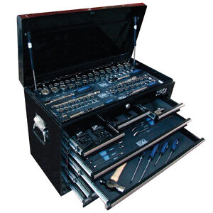 Sp Tools Toolkit 205Pc Metric/Sae In Custom Box SP50099 • Metric/Sae Combination Spanners • Hex Keys • Inspection Mirror • 1/4" 3/8" & 1/2" Dr Metric / Sae Sockets & Accessories • Hammer • Magnetic Pick-Up Tool • 1/4" 3/8" & 1/2" Dr 45T Ratchets • Adjustable Wrench • 1/4" 3/8" & 1/2" Dr Flex Handles • Bit & Pick Sets • 3/8" Dr 5/8" & 13/16" Spark Plug Sockets • Magnetic Parts Tray • Screwdrivers •2 Jaw Riveter • Combination Pliers & Diagonal Cutters • Digital Multimeter • Led Pen Work Light With Magnet & Clip • Voltage Tester • Tape Measure • Mini Brush Set
