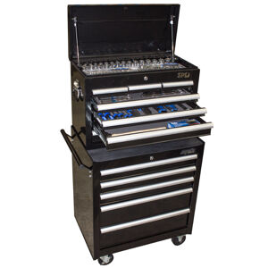 Sp Tools Toolkit 206Pc Metric/Sae - Black 12 Drawer Custom SP50113 • All Sockets & Accessories Come In Hi-Density Foam Tool Storage System. Kit Includes • Metric/Sae Roe Spanners 8 To 19Mm & 5/16 To 3/4" • Metric/Sae Sockets 1/4"Dr 4 To13Mm    & 3/16 To 1/2" • 3/8"Dr  8 To 19Mm & 5/16 To 3/4" • 1/2"Dr 10 To 32Mm & 3/8 To 1-1/8" • 45T Ratchets Flex Handles Wobble    Extension Bars & Adaptors • Screwdrivers Slotted & Phillips • Hex Keys Metric & Sae • Pliers Cutters & Adjustable Wrench • Hammer Tool Box And Roller Cab.• Robust Wall Construction • Full Drawer Extension Capacity • Double Powder Coating Resists Scratching • Overall Size Of The Top Box In This Tool Kit 668X316X461Mm 3 Drawers 160X277X40Mm 2 Drawers 570X277X40Mm 2 Drawers 70X277X70Mm • Overall Size Of The Bottom Roller Cabinet Of This Tool Kit. 680X458X812Mm Inc Caster 3 Drawers 570X406X74.5Mm 2 Drawers 570X406X153.5Mm
