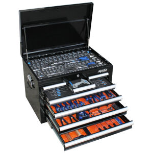Sp Tools Toolkit 254Pc Metric/Sae - Black 7 Drawer Custom SP50123 • Roe Combination Spanners • 1/4”, 3/8” & 1/2”Dr Sockets & Accessories • Hex Keys, Bit Set & Screwdrivers • Pliers & Cutters • Hammers, Hacksaw & Tape Measure • Adjustable Wrenches & Knife • Hook & Pick Sets • Pin Punch & Chisel Set • 7 Drawer Tool Box