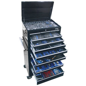 Sp Tools Toolkit 303Pc Metric/Sae - Black 15 Drawer Custom SP50105 303Pc Metric/Sae Custom Series Tool Kit • All Sockets, Socket Accessories And Roe Spanner Come In Hi-Density Foam Storage System. • Maxi Drawers Featuring 405Mm Depth • 1/4”, 3/8” & 1/2”Dr Sockets & Accessories • Metric & Sae Roe Spanners • Metric & Sae Flare Nut Spanners • Screwdriver & Hex Key Sets • Pliers & Cutters • Multigrips & Hammers • Hacksaw & Tape Measure • Pin Punch & Chisel Set • Pick & Tweezers Set • Pry Bar Set • 8 Drawer Tool Box • 7 Drawer Roller Cabinet