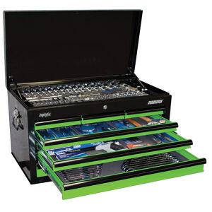 Sp Tools Toolkit 409Pc Metric/Sae - Black/Green 7 Dr Sumo SP50172 409Pc Metric/Sae Tool Kit In Sumo Series Tool Box • 6 - 26Mm & 1/4” - 1” Roe Spanners • 1/4”, 3/8” & 1/2” Dr Sockets & Accessories • Screwdrivers • Pliers & Cutters • Adjustable Wrench • Hex & Torx Keys • Hammer • Foldback Knife • Pick Up Tool • Inspection Mirror • Magnetic Parts Tray • Circuit Tester • Multimeter • Pick Set, Tweezer Set & Pry Bar Set • Tape Measure • Screw Extractor Set • 7 Drawer Custom Sumo Series Tool Box