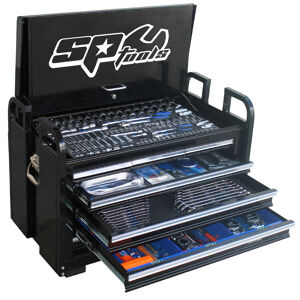 Sp Tools Toolkit 413Pc Metric/Sae - Black 7 Drawer Field Se SP50115 • Custom Series Field Service Tool Kit • Roe Spanners • 1/4”, 3/8” & 1/2” Dr Sockets & Accessories • Screwdrivers • Pliers & Cutters • Adjustable Wrench • Hex & Torx Keys • Hammer • Foldback Knife • Pick Up Tool • Inspection Mirror • Magnetic Parts Tray • Circuit Tester • Multimeter • Pick Set • Tape Measure • Screw Extractor Set • 7 Drawer Field Service Box