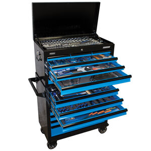 Sp Tools Toolkit 417Pc Metric/Sae - Black/Blue 14 Dr Sumo SP50176 417Pc Metric/Sae Sumo Series Tool Kit (Black/Blue) 1390 (H) X 460 (D) X 955 (W) • 6 - 26Mm & 1/4” - 1” Roe Spanners • 1/4”, 3/8” & 1/2” Dr Sockets & Accessories • Screwdrivers • Pliers & Cutters • Adjustable Wrench • Pick Up Tool • Inspection Mirror • Hex & Torx Keys • Hammer & Foldback Knife • Magnetic Parts Tray • Circuit Tester & Multimeter • Pick Set & Tape Measure • Screw Extractor Set • 7 Drawer Sumo Tool Box • 7 Drawer Sumo Roller Cabinet