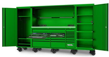Sp Tools Toolkit 704Pc Metric/Sae Green - 21 Drawer Usa Series SP50845G 27" Side Cabinet Clothes Rail & Fixed Shelves 700(W) X 622(D) X 1954(H) • Side Cabinets Can Be Used On Either Side Of The Hutch And Roll Cab Combo