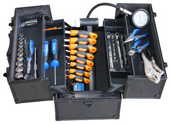 Sp Tools Toolkit Karting General Maintenance SP52300 General Kart Mainenance Tool Kit • Quad Combination Spanners • 3/8”Dr Sockets And Accessories • Pliers & Cutters • Snap Ring Plier Set • T-Handle Hex Keys • Screwdrivers & Hammer • Tyre Gauge And Valve Core Tool
