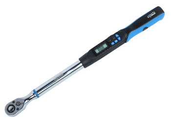 Sp Tools Torque Wrench Digital 1/2"Dr 40-200Nm SP35355 1/2"Dr 10-200N-M 530Mm • Digital Torque Value Readout• +/- 2% Accuracy• Counter Clockwise & Clockwise Torque Capable • Peak Hold & Track Mode Selectable • Buzzer & Led Indicator For Pre-Settable Target Torque• Engineering Units (Nm Ft-Lb In-Lb Kg-Cm)• Auto Sleep After About 5 Minutes Idle •Reversible Ratchet Head • Digital Display