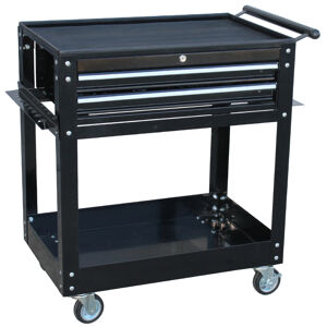 Sp Tools Trolley Black Custom 2 Drawer SP40107 2 Drawer Tool Trolley (900W X 490D X 890H) • Internal Locking System For Extra Security • Heavy Duty 28 Ball Bearing Drawer Slides • Robust Wall Construction • Double Powder Coating Resists    Scratching • Full Drawer Extension Capabilities • Screwdriver Slots On Both Sides Of    Trolley • 2X Swivel Lockable Heavy Duty Castors • 2X Fixed Heavy Duty Castors • Sp Cliklok On All Drawers