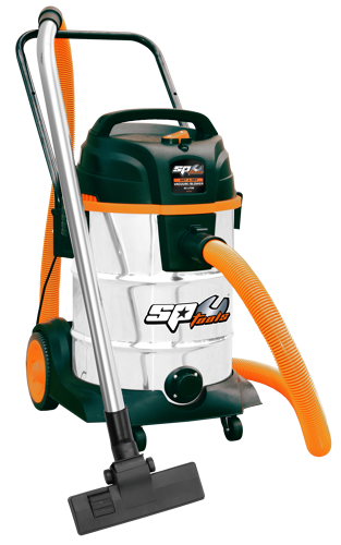 Sp Tools Vacuum 40L Stainless Steel SP040 • 40L Stainless Steel Container • Easily Converts To Power Blower • Built-In Easy Drainage System • Swiveling Castors And Large Rear Wheels Provide Ease Of Movement In Any Direction • 4.8M Power Cord With Cord Hook • Removable Steel Handle For Easy Storage