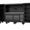 Sp Tools Workstation Usa113 Black/Chrome SP44890 Full Set Up Dimensions: 2866W X 622D X 1752H (1954H With Castors) Side Cabinet - Clothes Rail & 3 Fixed Shelves Power Top Hutch - Shelf/Light /Pegboard Workshop Roller Cabinet Side Cabinet - 4 Roller Shelves & 1 Fixed