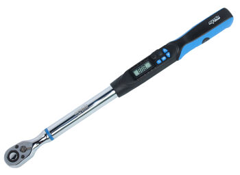 Sptools Torque Wrench Digital 3/8"Dr 4.2-85Nm SP35255 3/8"Dr 4.2-85N-M 239Mm • Digital Torque Value Readout • +/- 2% Accuracy • Counter Clockwise & Clockwise Torque Capable • Peak Hold & Track Mode Selectable • Buzzer & Led Indicator For Pre-Settable Target Torque • Engineering Units (Nm Ft-Lb In-Lb Kg-Cm) • Auto Sleep After About 5 Minutes Idle •Reversible Ratchet Head • Digital Display