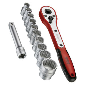 Teng 1/2" Dr 12 Pc Handy Socket Set M1212N1 12 Point Bi-Hexagon Sockets For Easier Alignment To The Fastening
Chrome Vanadium
Satin Finish For A Better Grip When Handling The Socket
Ball Bearing Recess On The Female End To Grip The Ratchet
Designed And Manufactured To Din And Iso Standards
Supplied In A Handy Pocket Sized Holder With A Clip Rail Facility For Adding Additional Sockets Or Accessories