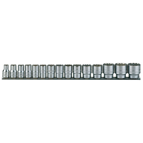 Teng 1/2" Dr 15 Pc Socket Set 12Pt Af On Rail M1215AF 12 Point Bi-Hexagon Socket For Easier Alignment To The Fastening
Chrome Vanadium
Satin Finish For A Better Grip When Handling The Socket
Ball Bearing Recess On The Female End To Grip The Ratchet
Supplied With A Clip Rail With Socket Clips For Easy Storage As A Set
Designed And Manufactured To Din3120/3124 And Iso2725