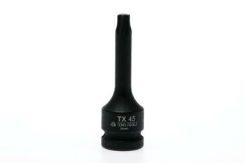 Teng 1/2" Dr Impact Torx Socket Tx45 921245TX Din Standard Design For Use With A Retaining Pin And Ring
Chrome Molybdenum For Use With Power Tools
Black Phosphate Finish For Easy Identification As An Impact Socket Accessory
Ring And Pin Fixing Hole On The Female End To Secure The Socket
Designed For Use With Fastenings With A Tx Hole
Supplied With A Metal Socket Clip For Use With A Socket Rail