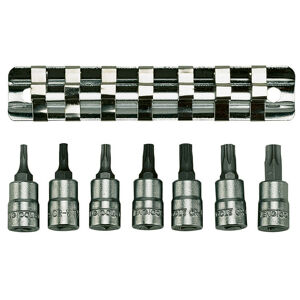Teng 1/4" Dr 7 Pc Tx Socket Set On Rail M1408TX All The Most Commonly Used Sizes In One Handy Set
Chrome Vanadium
S2 Steel Bits Pressed In To The Socket
Satin Finish For A Better Grip When Handling The Socket
Designed For Use With Tx Fastenings
Supplied With A Clip Rail With Socket Clips For Easy Storage As A Set