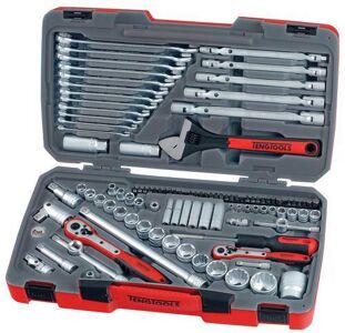Teng 106 Pc 1/4" & 3/8" & 1/2" Dr Tool Set TM106 6 Point 1/4" & 3/8" Drive Sockets For A Better Grip
12 Point 1/2" Drive Bi-Hexagon Sockets For Easier Alignment
Combination Spanners, Double Flex Wrenches And Adjustable Wrench
Chrome Vanadium Satin Finish Sockets And Spanners
Hard Wearing Case With Distinctive Branding
Tools Clearly Laid Out To Easily Identify Which Tool Belongs Where
Designed And Manufactured To Din And Iso Standards