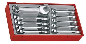 Teng 10 Pc 10-19Mm Midget Spanner Set Tc-Tray TT6010M Short Stubby Spanners For Use In Confined Spaces
Off Set At 15° For Easier Use On Flat Surfaces
Tengtools Hip Grip Design For Contact With The Flat Side Of The Fastening
Chrome Vanadium Satin Finish
Designed And Manufactured To Din3113A