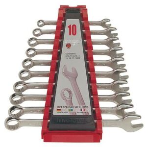 Teng 10 Pc Combination Spanner Set 6-19Mm Rack 6510A Off Set At 15° For Easier Use On Flat Surfaces
Tengtools Hip Grip Design For Contact With The Flat Side Of The Fastening
Chrome Vanadium Satin Finish
Supplied In A Holder That Can Be Used For Storage Or For Mounting On A Wall
Designed And Manufactured To Din3113A