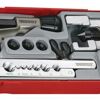 Teng 10 Pc Flaring Tool & Pipe Cutter Kit Tc-Tray TTTF10 Suitable For Copper, Brass And Thin Walled Aluminium Tubing
45° Tube Press Flare Pipes From 3/16" To 5/8" (4 To 14Mm) Diameter
Heavy Duty Pipe Cutter Included For Cutting Pipes Up To 32Mm (1-1/4") Diameter