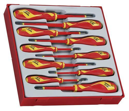 Teng 10 Pc Vde Screwdriver Set Tc-Tray TTDV910N Approved For Live Working Up To 1,000 Volts
Integrated Protective Insulation With Two Colours To Clearly Indicate If There Is Any Damage
Designed And Manufactured To Din5264, Din Iso 8764-1 And Iec60900 (En60900)