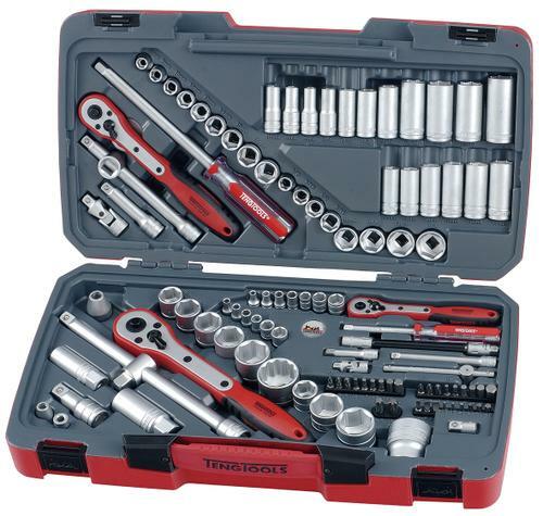 Teng 111 Pc 1/4" & 3/8" & 1/2" Dr Tool Set TM111 Chrome Vanadium Satin Finish Sockets And Spanners
Supplied In The Unique Tengtools Carrying Case
Hard Wearing Case With Distinctive Branding
Tools Clearly Laid Out To Easily Identify Which Tool Belongs Where
Designed And Manufactured To Din And Iso Standards