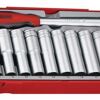 Teng 11 Pc 1/2" Dr Deep Metric Socket Set Tc-Tray TT1211 12 Point Bi-Hexagon Sockets
Includes A 10" Flex Handle With Ergonomic Grip
Chrome Vanadium Satin Finish
Designed And Manufactured To Din And Iso Standards