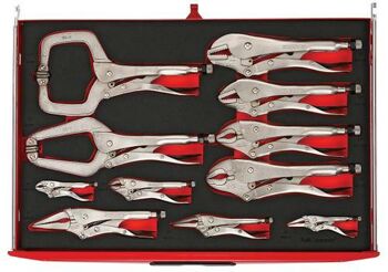 Teng 11 Pc Eva Power Grip Pliers Set TTEVG11 Includes All The Most Commonly Used Power Grip Pliers And Welding Pliers In One Set
Tools Are Held In Place Using Three Colour Pre-Cut Eva Foam Clearly Showing Where Each Tool Belongs
Designed To Fit Exactly In The Larger Tengtools Tool Box Drawers
Can Be Used As A Set On It'S Own Or As Part Of The Tengtools "Get Organised" System