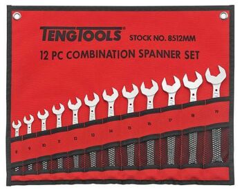 Teng 12Pcs Combination Spanner 8-19Mm In Wallet  8512MM Off Set At 15° For Easier Use On Flat Surfaces
Tengtools Hip Grip Design On The Ring And Open End For Contact With The Flat Side Of The Fastening
Tengtools Anti Slip Design On The Open End To Give A Much Better Grip With Less Risk Of Damaging The Fastening
Supplied In A Handy Tool Roll Style Wallet