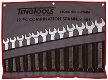 Teng 12 Pc 20-32Mm Combination Spanner Set  6512MM Off Set At 15° For Easier Use On Flat Surfaces
Tengtools Hip Grip Design For Contact With The Flat Side Of The Fastening
Chrome Vanadium Satin Finish
Supplied In A Handy Tool Roll Style Wallet
Designed And Manufactured To Din3113A