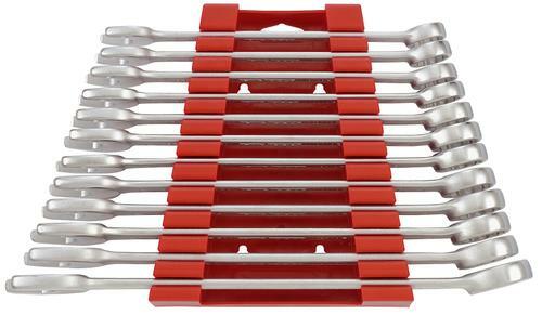 Teng 12 Pc Combination Spanner Set  6512MMA Off Set At 15° For Easier Use On Flat Surfaces
Tengtools Hip Grip Design For Contact With The Flat Side Of The Fastening
Chrome Vanadium Satin Finish
Spanner Holder Can Be Used On It'S Own Or It Can Be Connected To Sets: 6512Mma And/Or 6507Jmma
Designed And Manufactured To Din3113A