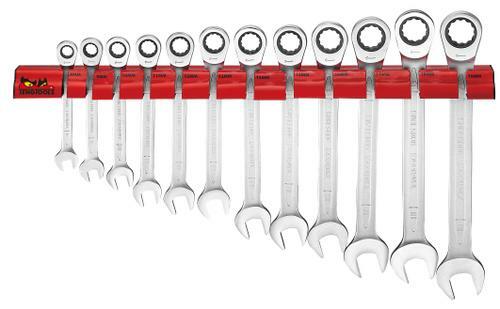 Teng 12 Pc Ratcheting Mm Spanners On Wall Rack WRSP12RS 72 Teeth Ratchet Spanners Giving A 5° Increment Between Clicks
Simply Turn Over To Reverse The Direction Of Use When Ratcheting
Chrome Vanadium Satin Finish
Supplied With A Wall Rack For Fixing To The Wall Or A Workbench
Designed And Manufactured To Din Iso 1711-1 And Din 3113A