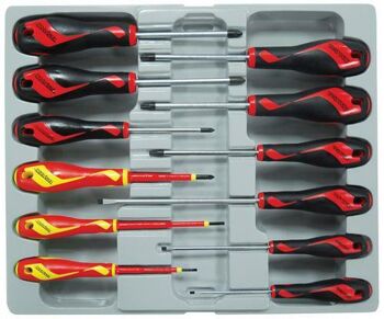 Teng 12 Pc Screwdriver Set MD912N1 Tt-Mv Plus Steel Alloy For Greater Strength And Material Flexibilty
Ergonomically Designed Bi-Material Handle For Easy Use With Higher Torque And Faster Speed
Hole In The Handle For Hanging Or For Use As A T Handle For Extra Torque Or With A Fall Protection Wire If Needed
The Handle Is Moulded Around The Blade To Ensure Straightness And To Allow Larger Blade Wings Which Give A Higher Torque Capacity
Supplied In A Full Colour Display Box With Ps Tray