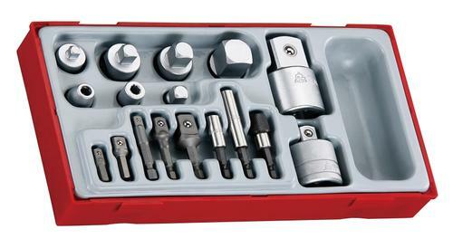 Teng 17 Pc Adaptor Set Tc-Tray TTADP17 A Selection Of Extension Bars And Adaptors In One Handy Set
A Full Range Of Converters And Adaptors From 1/4" To 1" Drive
Includes Regular, Magnetic And Quick Chuck Holders For Use With 1/4" Hex Bits
Designed And Manufactured To Din Standard