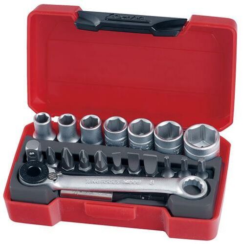 Teng 20 Pc 1/4" Dr Tool Set T1420 Regular 6 Point Single Hexagon Sockets For A Better Grip
Chrome Vanadium Satin Finish Sockets
A Selection Of Screwdriver And Hex Bits
Supplied In The Unique Tengtools Case With A Snap Lock
Hard Wearing Hinge With A Metal Pin For Longer Life
Designed And Manufactured To Din And Iso Standards