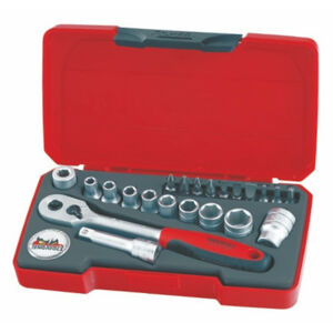 Teng 22 Pc 1/4" Dr Tool Set T1422 Regular 6 Point Single Hexagon Sockets For A Better Grip
Chrome Vanadium Satin Finish Sockets
A Selection Of Screwdriver And Hex Bits
Supplied In The Unique Tengtools Case With A Snap Lock
Hard Wearing Hinge With A Metal Pin For Longer Life
Designed And Manufactured To Din And Iso Standards