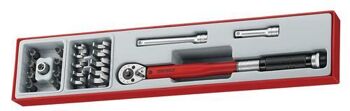 Teng 22 Pc 3/8" Dr Torque Wrench Set Tc-Tray TTX3892 Ideal Set For Automotive Technicians
Equipped With An In-Built Angular Gauge For Easier After Tightening
Click Type Mechanism When The Required Torque Is Reached
Additional Ft/Lb Reference Scale (Range 15-75 Ft/Lb)
Marked To Show The Correct Place Where Pressure Should Be Applied
Twist Locking Facility To Ensure The Set Torque Is Maintained
Reversible 24 Teeth Ratchet (Din3122) Giving 15° Increments
Designed To Torque Right Hand (Clockwise) Fasteners
Accurate To +/- 4% Conforms To Iso6789 For Assured Accuracy
Individually Tested And Certified At The Time Of Manufacture