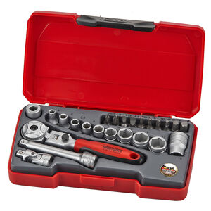 Teng 24 Pc 1/4" Dr Socket Set T1424S Regular 6 Point Single Hexagon Sockets For A Better Grip
Chrome Vanadium Satin Finish Sockets
A Selection Of Screwdriver And Hex Bits
Supplied In The Unique Tengtools Case With A Snap Lock
Hard Wearing Hinge With A Metal Pin For Longer Life
Designed And Manufactured To Din And Iso Standards