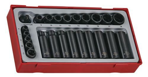 Teng 24 Pc 1/4" & 3/8" Dr Impact Socket Set Tc-Tray TT9024 Chrome Molybdenum For Use With Power Tools
Ansi Standard Design For Use With Power Tools With A Ball Bearing Socket Retainer