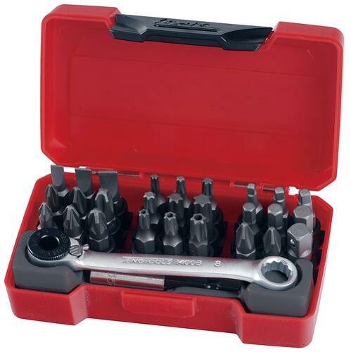 Teng 29 Pc 1/4" Dr Tool Set TM029 25Mm Long Screwdriver, Hex And Tx Bits To Suit Different Applications
Reversible Mini Bits Ratchet
Supplied A Bits Box With A Click Lock Lid And Small Enough To Easily Fit In The Pocket