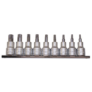 Teng 3/8" Dr 10 Pc Tamper Proof Torx Socket Set M3813TPX Chrome Vanadium
S2 Steel Bits Pressed In To The Socket
Satin Finish For A Better Grip When Handling The Socket
Designed For Use With Tamper Proof Tx Fastenings
Supplied With A Clip Rail With Socket Clips For Easy Storage As A Set