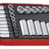 Teng 32 Pc 1/4" & 3/8" Dr Socket Set Tc-Tray TTAF32 Regular And Deep 6 Point Single Hexagon Sockets
Chrome Vanadium Satin Finish Sockets
Designed And Manufactured To Din3120/3124 And Iso2725