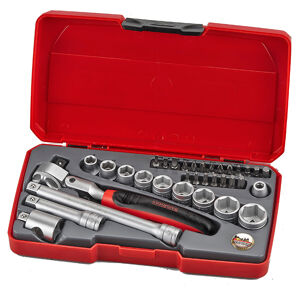 Teng 34 Pc 3/8" Dr Socket Set T3834S Includes The Tengtools Stubby Flex Head Ratchet
Regular 6 Point Single Hexagon Sockets For A Better Grip
Chrome Vanadium Satin Finish Sockets
A Selection Of Screwdriver, Hex And Tx Bits
Supplied In The Unique Tengtools Case With A Snap Lock
Designed And Manufactured To Din And Iso Standards
