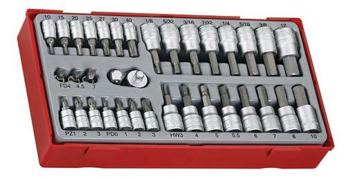 Teng 35 Pc 1/4" & 3/8" Dr Bits Socket Set Tc-Tray TTBS35 Includes All The Most Commonly Used Screwdriver, Hex And Tx Bits
Chrome Vanadium Satin Finish Sockets