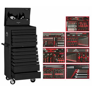 Teng 365 Pc Mm/Af Eva Tool Kit 8 Series - Black TCM365EVANBK Tengtools Has Become The First Choice For Many Industrial Users All Over The World. Our Unique ‘Get Organised’ System Allows Professionals To Build A Custom Tool Kit To Suit Their Own Individual Needs. Professionals In Many Industries May Require Tools To Be Stored In Eva Foam. We Have An Extensive Range Of Eva Tool Trays That Can Be Used With Our Clever Storage Options To Create A Bespoke Tool Kit Ready For The Demands Of Any Workshop. Tengtools Has Been Used In The Toughest Environments Around The World And Is Built To Last. We Offer A Complete Solution Of High Quality Tools At A Reasonable Price. Our Tools Are Used By Companies That Do Not Compromise On Quality. Our Extensive Range Offers An Opportunity For Buyers To Find An Optimal Assortment With Regard To Quality, Range And Price.

Roller Cabinet Complete With Tools.
1/4”, 3/8” &1/2” Drives Af/Metric
8 Series Boxes
Full Depth Top Box With Gas Strut Lid
12 Drawers
Eva Foam