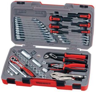 Teng 48 Pc 3/8" Dr Tool Set T3848 Regular 6 Point Single Hexagon Sockets For A Better Grip
A Range Of Combination Spanners Together With An Adjustable Wrench, Power Grip Plier, Pliers And Screwdrivers
Chrome Vanadium Satin Finish Sockets And Spanners
Hard Wearing Case With Distinctive Branding
Tools Clearly Laid Out To Easily Identify Which Tool Belongs Where
Designed And Manufactured To Din And Iso Standards