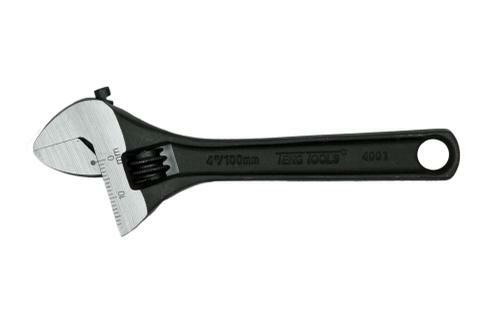 Teng 4" Adjustable Wrench - Black 4001 Integral Measurement Scale On The Jaw
Moving Jaw Does Not Protrude Allowing Use In Confined Spaces
Hole In The Handle For Tool Securing When Working At Height
High Grade Chrome Vanadium Steel With A Black Phosphate Finish
Designed And Manufactured To: Din 3117 And Iso 6787
