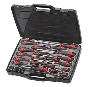 Teng 53 Pc Screwdriver Set MD9053N Tt-Mv Plus Steel Alloy For Greater Strength And Material Flexibilty
Ergonomically Designed Bi-Material Handle For Easy Use With Higher Torque And Faster Speed
Hole In The Handle For Hanging Or For Use As A T Handle For Extra Torque Or With A Fall Protection Wire If Needed
The Handle Is Moulded Around The Blade To Ensure Straightness And To Allow Larger Blade Wings Which Give A Higher Torque Capacity
Includes Ratcheting Bits Driver With 1/4" Hex Drive 25Mm Length Bits
Bits Range Includes Flat, Ph, Pz, Tx, Tpx, Rob And Hexagon Sizes
Supplied In A Handy Carrying Case