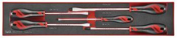 Teng 5Pc Screwdriver Set TEX915N Tt-Mv Plus Steel Alloy For Greater Strength And Material Flexibilty
Ergonomically Designed Bi-Material Handle For Easy Use With Higher Torque
Hanging Hole In The Handle For Use As A T Handle Or With A Fall Protection Wire
The Handle Is Moulded Around The Blade To Give A Higher Torque Capacity
Tools Are Held In Place Using Three Colour Pre-Cut Eva Foam
